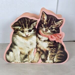 Vintage Hallmark tabby kitties cat Gift Bag‎ cute gifting realistic pink cutout